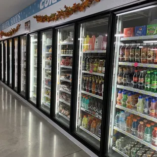 a row of refrigerated refrigerators