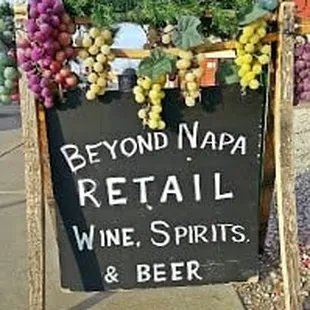 a sign for wine spirits and beer