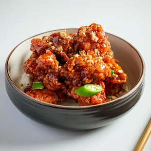 Korean Style Fried Chicken
Glazed in a sticky, sweet, and spicy chili sauce