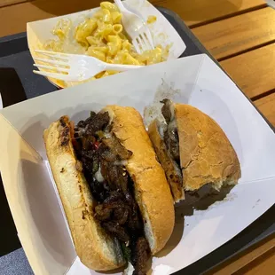 Original Philly cheesesteak, TexMex Philly cheesesteak and there Mac and cheese