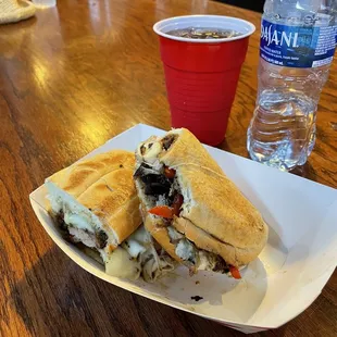 a sandwich and a drink