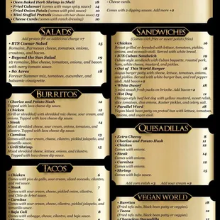 a menu for a restaurant