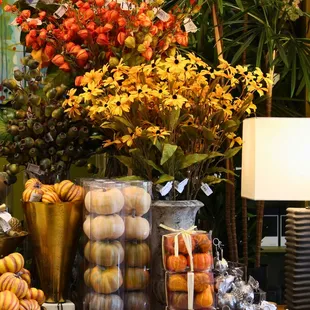 Fall silk flowers and home decor.