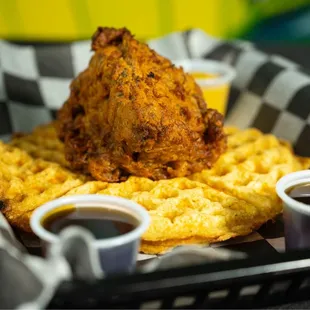 Gluten Free Vegan chicken and waffle (mushroom &amp; chickpeas)!