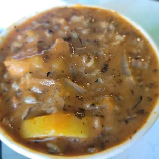 Vegan sausage gumbo soup