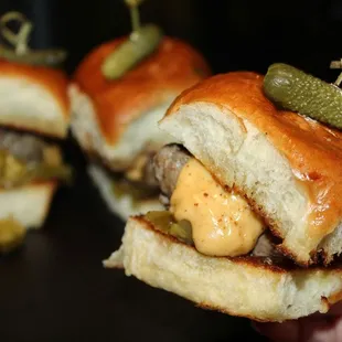 The Bezel Bison Sliders were made with Hudson Valley Foie Gras, Béarnaise, Jalapeno Jam &amp; Cornichon.