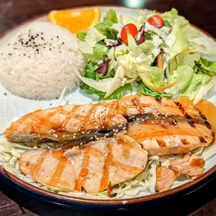 Salmon teriyaki plate with miso soup