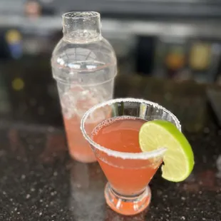 Strawberry margarita martini with salt