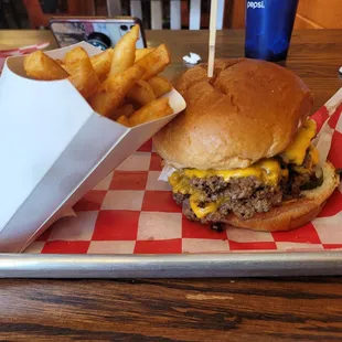 cheeseburger and fries