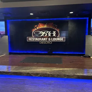 a stage with blue lighting