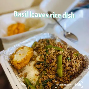 Basil Leaves with Fried Egg Rice Dish