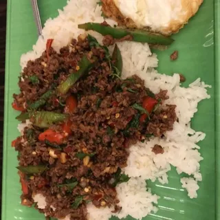 Basil Leaves with Fried Egg Rice Dish