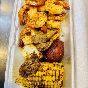 Shrimp boiled in Viet-Cajun style.  Their all-in sauce is delicious and the medium spicy level is perfect for me.