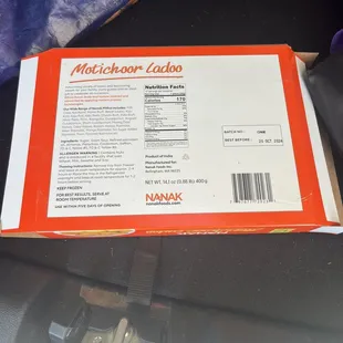 Box of Nanak Ladoo showing the expiration date in the far future