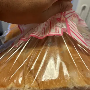 a person holding a bag of bread