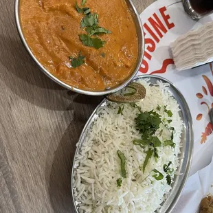 Butter chicken and rice.