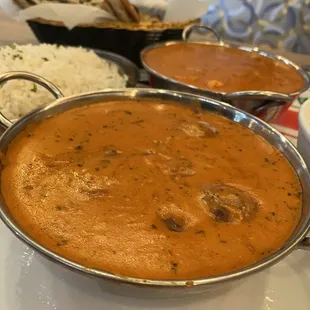 Paneer tikka masala, rice, garlic naan, malai kofta