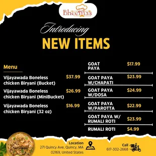 Exciting News! BHEEMAS Indian Cuisine is introducing NEW items to our menu! Come and explore the delicious additions that will tantalize