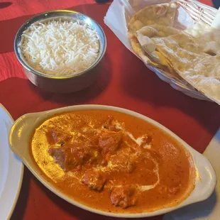 Butter Naan, Chicken Tikka Masala, Rice