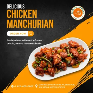 A spicy and tangy Indo-Chinese dish featuring crispy chicken tossed in a flavorful Manchurian sauce.