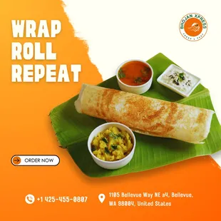 hin, crispy, South Indian crepe made from fermented rice and urad dal batter, served with flavorful chutneys and sambar.
#DosaDelight