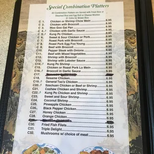 Combination (dinner) platters only 6.95$ plus tax (7.44$)