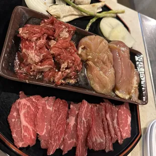 Marinated Chicken, bulgogi and beef short rib