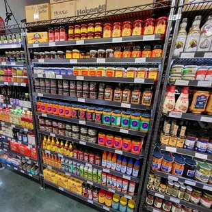 Lots of canned items and condiments