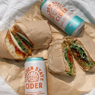 Salami and provolone sandwich, vegan hippy sandwich