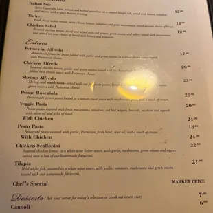 Pastas and main courses.