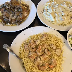 three plates of food