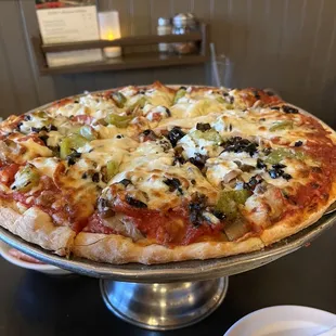 a pizza on a platter