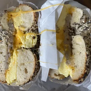 Sausage egg and cheese on everything