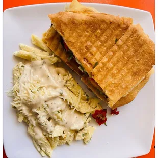 Veggie Panini x Pasta Primavera Salad.