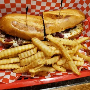 Roast beef and pastrami with fries