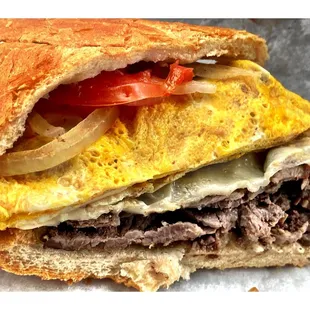 Steak /Cheese &amp; ex Egg Sandwich w/Tomato &amp; Onions! Pretty Good! Quick Nice Service Great Food like always!Perfecto!