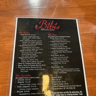 menu