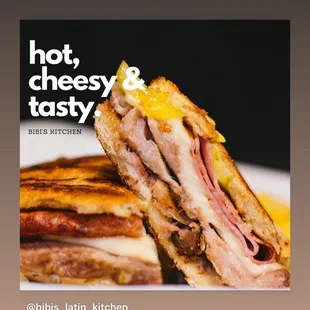 Cubano  Mojo chicken Swiss Ham Mustard  Pickles