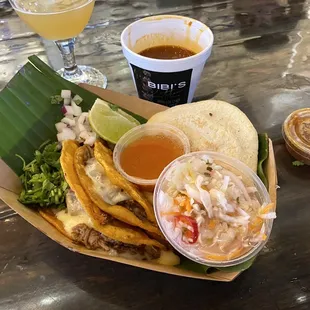 Pork Pupusa and Birria Tacos