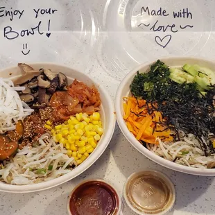 Classic Bowl  Purple Rice  Spicy Pork (on left)  Beef Bulgogi (on right)