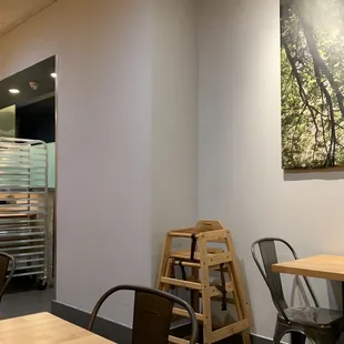 High chair, self serve water utensil bar