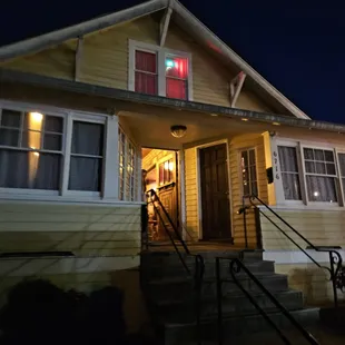 the front of a house at night