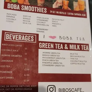 Drink menu