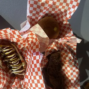 Hotdog, beef ribs, and smash burgers.