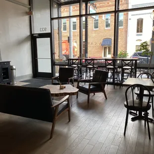 Comfy seating inside, lots of natural light