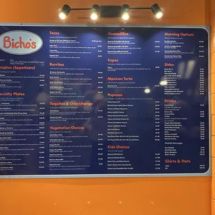 Bicho's menu! Very tasty and authentic food. Definitely recommend!