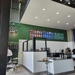 The order area. Bicycle pump under the corner table