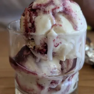 House made vanilla plum ice cream with pieces of ice cream cone