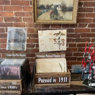 a collection of items displayed on a table