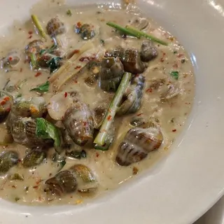 Coconut Swirly Escargot with Basil Leaves